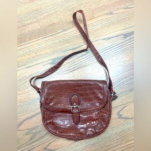 Charming Charlie Faux Crocodile Print Brown Shoulder Bag